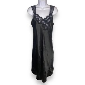 VTG Intimo Amore Size XS Beaded Satin Nightgown Chemise Black Sheer Honeymoon